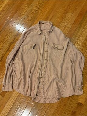 Free People Light Pink Waffle Button-Up Shirt Jacket